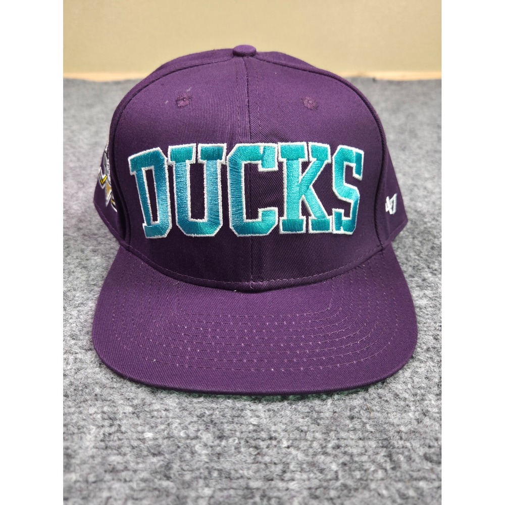 Anaheim‎ Ducks Snapback Hat OSFA 47 Brand Purple Mighty Ducks Logo Flat Brim Cap